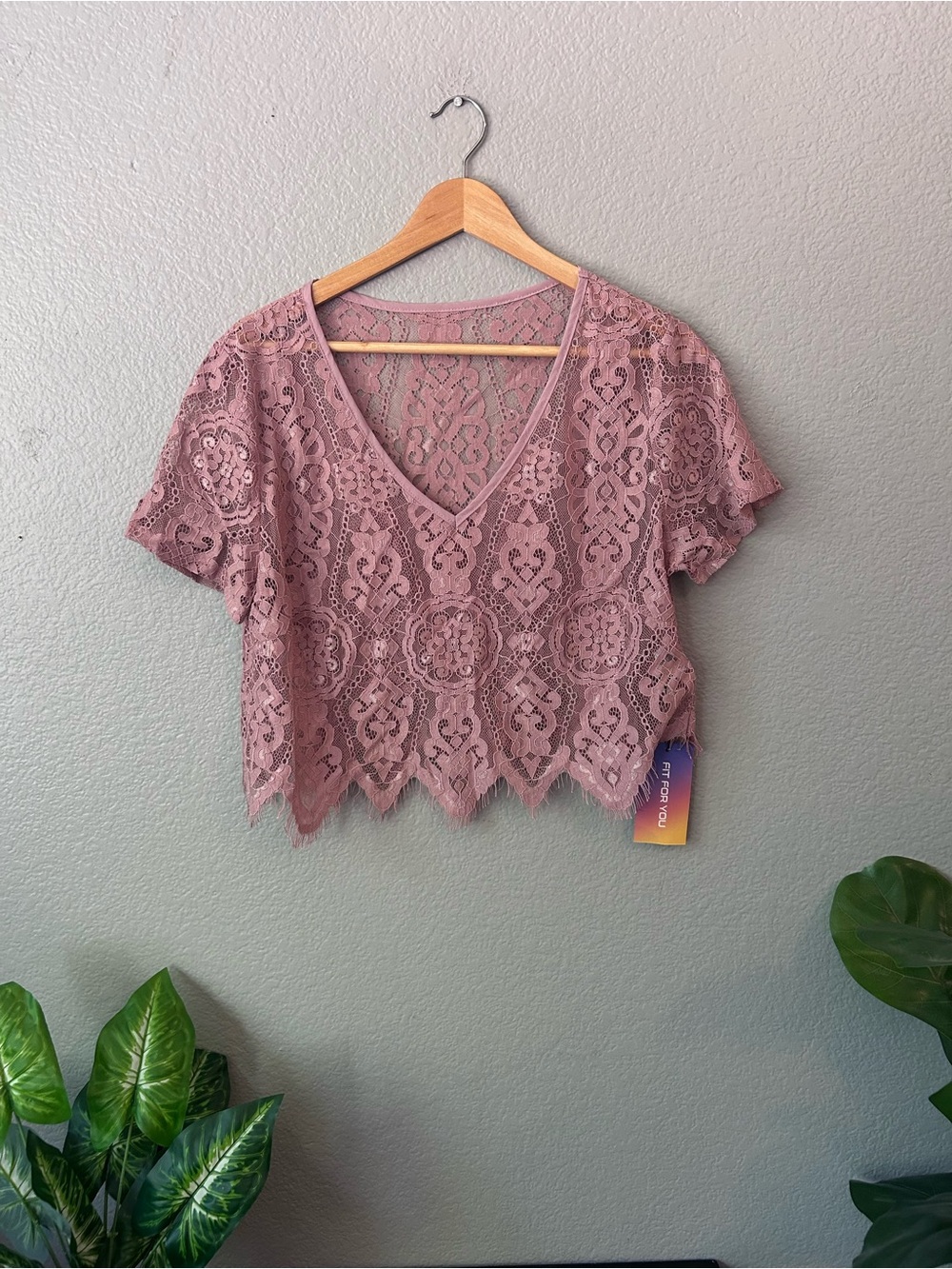 New with tags SHEIN Mauve Lace V-Neck Cropped Top Size Large